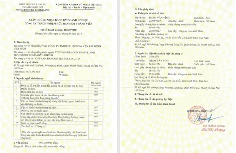 Licence commercial d’affaire Vietnam Dragon Travel Licence commercial d’affaire Vietnam Dragon Travel